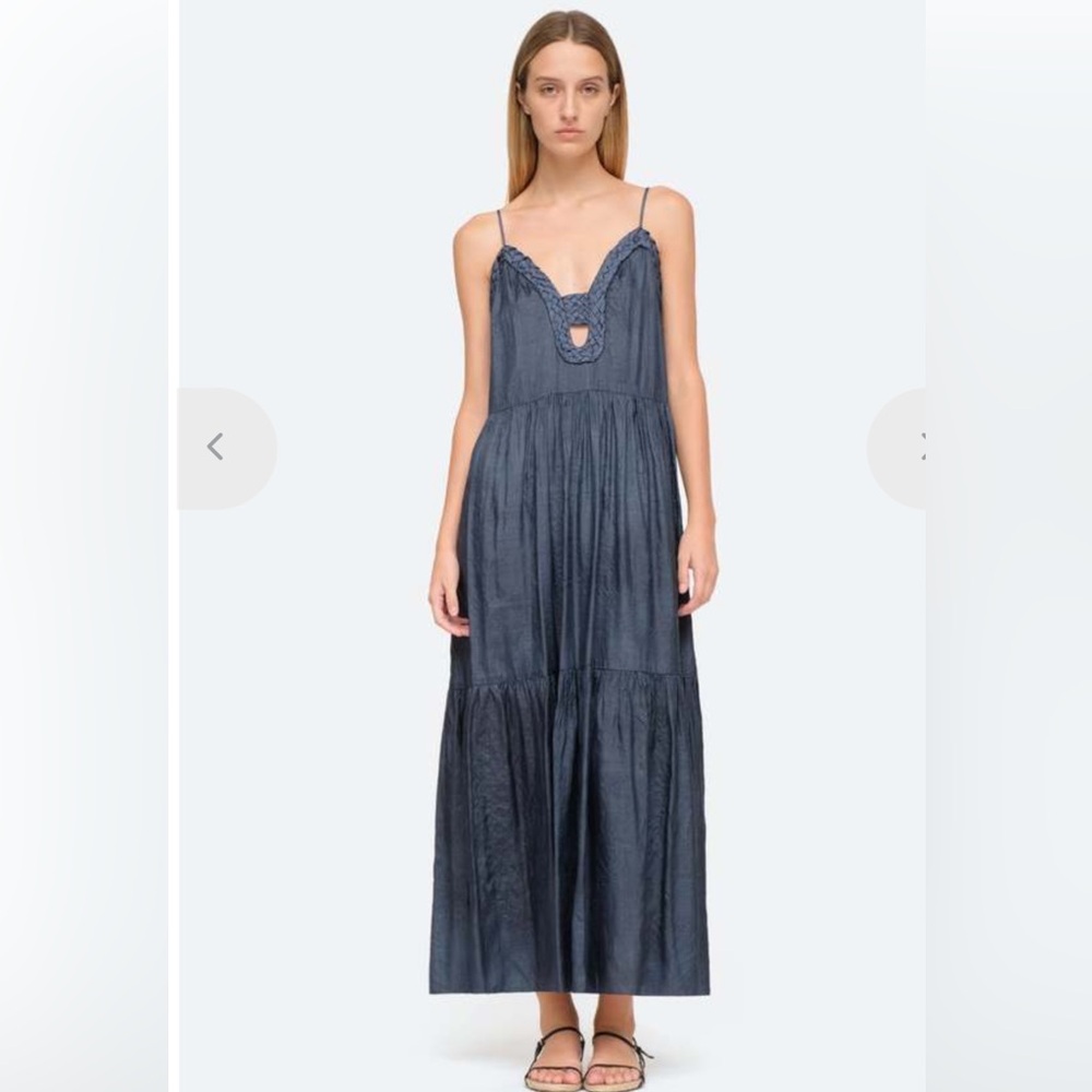Sea New York Roberta 100% Silk Braided Mid/Maxi Dress Slate Blue
